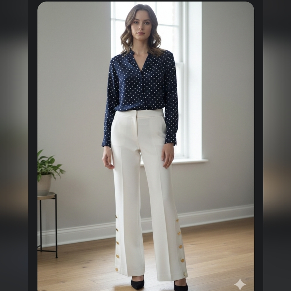 Trina Turk Wide Leg Button-Detail Women's Pants, S 8